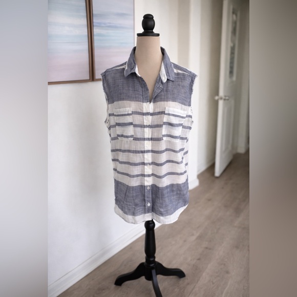 BDG Tops - BDG Women’s Casual Striped Button Down Shirt - Blue and White